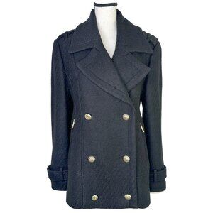 Black GUESS Wool Pea Coat Double Breasted Jacket